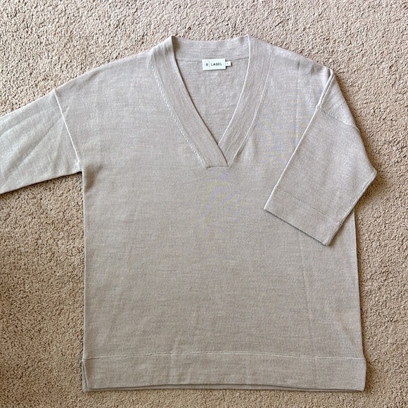 NEW The Reset R|Label Tan Wool Short Sleeve V Neck Sweater Shirt - Picture 1 of 6